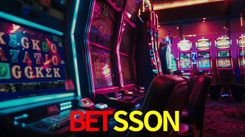Una escena digital vívida inspirada en casino con BETSSON mostrado prominentemente, luces brillantes, fichas, cartas y acentos dorados.