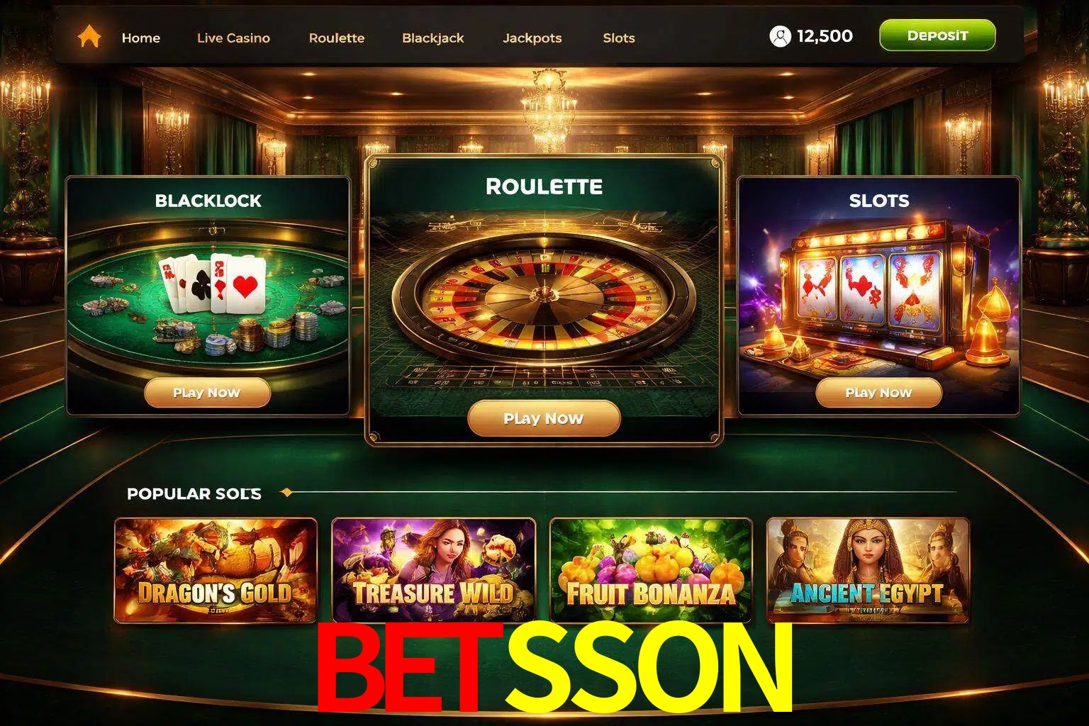 Vista de la plataforma BETSSON Casino mostrando categorías organizadas de juegos en línea